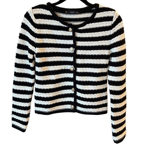 Size Small Mango MNG Collegiate Striped Cardigan with Gold Colored Buttons - Picture 2 of 11